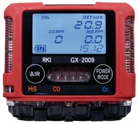 RKI GX-2009 Series Multi-Gas Detector with alligator clip, O&lt;sub&gt;2&lt;/sub&gt;/H&lt;sub&gt;2&lt;/sub&gt;S/CO-