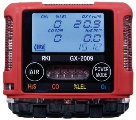 RKI GX-2009 Series Multi-Gas Detector with alligator clip, LEL/O&lt;sub&gt;2&lt;/sub&gt;/H&lt;sub&gt;2&lt;/sub&gt;S/CO-