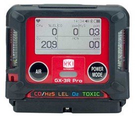 RKI GX-3R Pro Multi-Gas Detector with 100 to 240 V AC charger, LEL/O<sub>2</sub>/combo H<sub>2</sub>S and CO/ppm CO<sub>2</sub>-