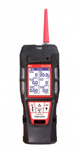 RKI GX-6100 Multi-Gas Detector, LEL/O<sub>2</sub>/H<sub>2</sub>S/CO/VOC's/NO<sub>2</sub>, 0 to 4,000 ppm-