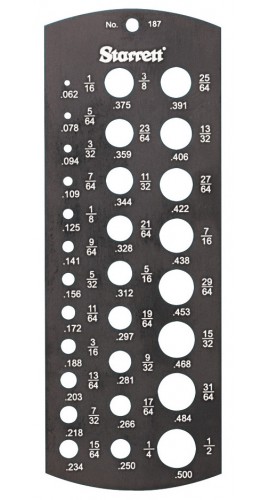Starrett 187 Jobbers&#039; Hardened-Steel Drill Gauge, 0.063 to 0.5&quot;-