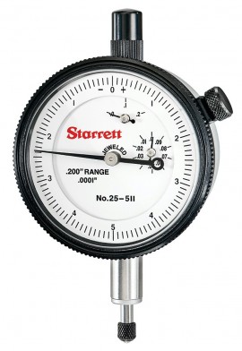 Starrett 25-511J Dial Indicator, 0 to 0.2&quot; range, 0 to 5 to 0 reading-