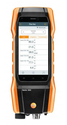 Testo 300 Pro Commercial Combustion Analyzer Kit with Bluetooth and printer, O&lt;sub&gt;2&lt;/sub&gt;, 0 to 4000 ppm CO-