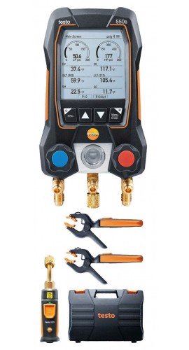 Testo 550s Smart Digital Manifold Kit with wireless temperature and vacuum probes, -14 to 870 psi-
