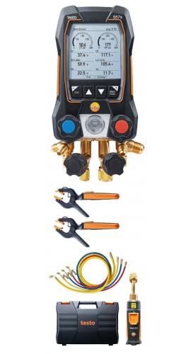 Testo 557s Smart Digital Manifold Kit with wireless temperature and vacuum probes and hoses, -14 to 870 psi-