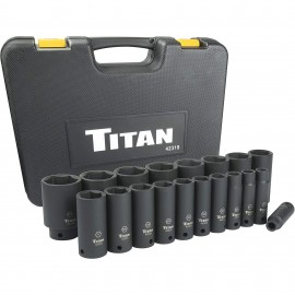 Titan 42319 Impact Socket Set, 1/2&amp;quot; drive, 19-Piece SAE deep-