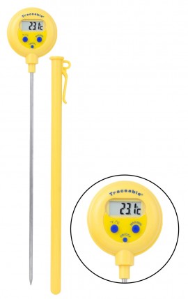 Traceable Waterproof Remote Probe Thermometer with Calibration, ±1°C  accuracy (-20 to 100°C); 1 Stainless Steel Probe