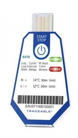 Traceable 6470 Single-Use Data Logging Thermometer, 1 min/10 days, 53.6 to 57.2&amp;deg;F, 40 pack-