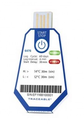 Traceable 6476 Single-Use Data Logging Thermometer, 6 mins/60 days, 53.6 to 57.2&amp;deg;F, 40 pack-