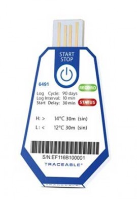 Traceable 6491 Single-Use Data Logging Thermometer, 10 mins/90 days, 53.6 to 57.2&amp;deg;F, 10 pack-