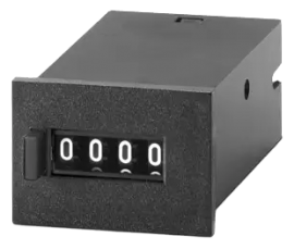 Trumeter MK Series 4-Digit Totalizing Counter, 220 V DC, 25 CPS, manual button, spring clip mount,-