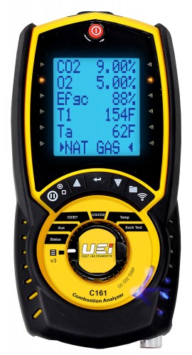 UEi C161 Residential Combustion Analyzer with direct CO<sub>2</sub> measurement, 32 to 1112&amp;deg;F, 2000 ppm-