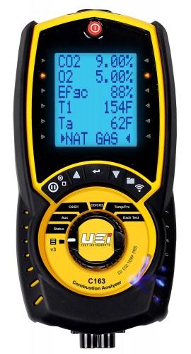 UEi C163 Residential/Commercial Combustion Analyzer with differential pressure, 32 to 1112&amp;deg;F, 2000 ppm-