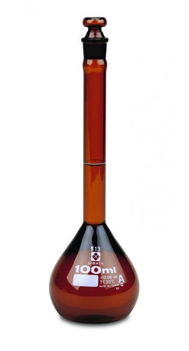 VEE GEE 2307A-20 SIBATA Class A Low-Actinic Amber Volumetric Flask, 20 mL-