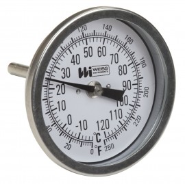 Weiss 3RBM9-550 Bi-Metal Thermometer, 50 to 550&amp;deg;F (0 to 260&amp;deg;C), 3" Dial, 9" Straight Stem-