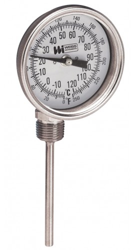 Weiss 3RBMS25-250 Bi-Metal Thermometer, 0 to 250&amp;deg;F (-20 to 120&amp;deg;C), 3" Dial, 2.5" Right Angle Stem-