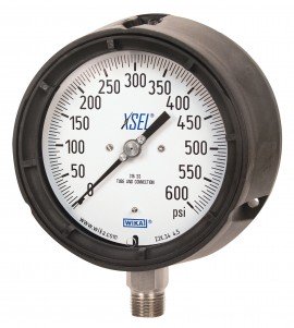 WIKA 233.34 Pressure Gauge, 0/200 psi/kpa, 4.5&amp;quot; dial, &amp;frac12;&amp;quot; NPT lower mount, black thermoplastic-