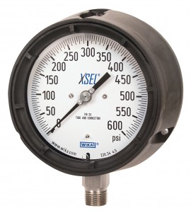 WIKA 233.34 Pressure Gauge, 0/400 psi/kpa, 4.5&amp;quot; dial, &amp;frac12;&amp;quot; NPT lower mount, black thermoplastic-