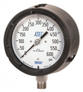 WIKA 233.34 Pressure Gauge, 0/1500 psi/kpa, 4.5&amp;quot; dial, &amp;frac12;&amp;quot; NPT lower mount, black thermoplastic-