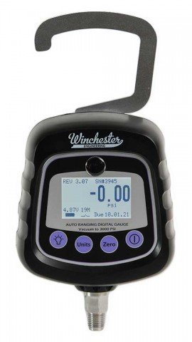 Winchester MODEL 1 Digital Pressure Gauge, -30 Hg to 3000 psi, &amp;frac14;&amp;quot; NPT male, rubber housing-