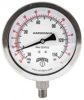 Winters PAM1704 Ammonia Gauge, 4&amp;quot; Dial, 30&amp;quot;/0/300 PSI/F, 1/4&amp;quot; Back-
