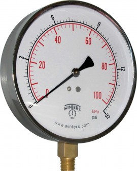 Winters PCT319 Contractor Gauge, 4.5&amp;quot; Dial, 0-15 PSI/KPA, 1/4&amp;quot; Bottom-