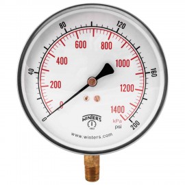 Winters PCT325 Contractor Gauge, 4.5&amp;quot; Dial, 0-200 PSI/KPA, 1/4&amp;quot; Bottom-