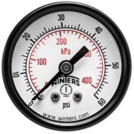 Winters PEM1401 Economy Gauge, 0 to 60 psi/kPa, 1.5&amp;quot; dial, &amp;frac18;&amp;quot; NPT back-
