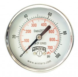 Winters PEM1439ZR Economy StabiliZR Pressure Gauge, 0 to 100 psi/kPa, 2.5&quot; dial-