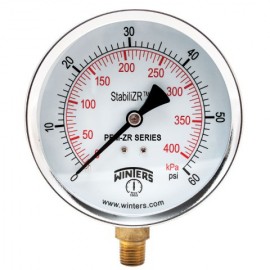 Winters PEM208ZR Economy StabiliZR Pressure Gauge, 0 to 100 psi/kPa, 2" dial-