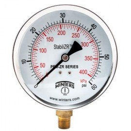 Winters PEM225ZR Economy StabiliZR Pressure Gauge, 0 to 200 psi/kPa, 4" dial-