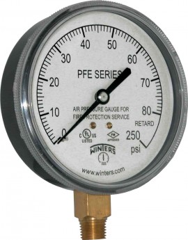 Winters PFE3932R1 Sprinkler Gauge, 3.5&amp;quot; Dial, 1/4&amp;quot; Bottom, 0-80 RETARD - 250 PSI AIR-