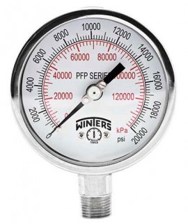 Winters PFP658 Premium Stainless-Steel Liquid Filled Pressure Gauge, 0/60 psi/kPa, 0.5&amp;quot; back (LB)-