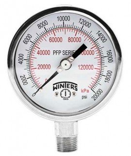 Winters PFP666 Premium Stainless-Steel Liquid Filled Pressure Gauge, 0/400 psi/kPa, 0.5&amp;quot; back (LB)-