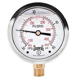 Winters PFQ1563 SS Liquid Filled Pressure Gauge, 30&amp;quot;/0/100 psi/kPa, 0.5&amp;quot; back-
