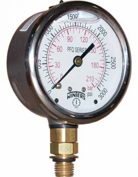 Winters PFQ910LF Stainless-Steel Liquid Filled Pressure Gauge, 0/2,000 psi/kPa, lead-free-