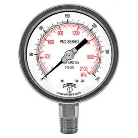 Winters PN2663N NACE Liquid Filled Gauge, 0/600 PSI/KPA, 4&amp;quot; Dial, 1/2&amp;quot; NPT Bottom-