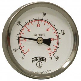 Winters TSW174-SW Hot Water Thermometer, 2.5&amp;quot; Dial, 30 to 250&amp;deg;F (0 to 120&amp;deg;C), 3/4&amp;quot; Sweatwell-