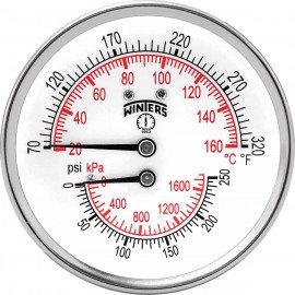 Winters TTD398 Tridicator, 0 to 250 psi/kPa, &amp;frac12;&amp;quot; NPT back-