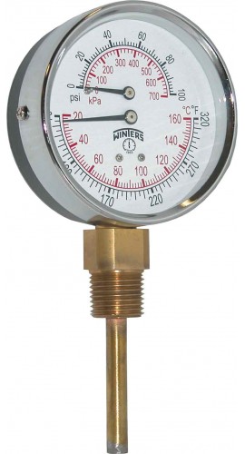 Winters TTD409 Tridicator, 0 to 100 psi/kPa, &amp;frac12;&amp;quot; NPT bottom-