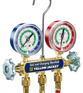 Yellow Jacket 41500 2-Valve Series 41 Test/Charging Manifold, R134a/404A/407C Refrigerants, 60&amp;quot; hoses-