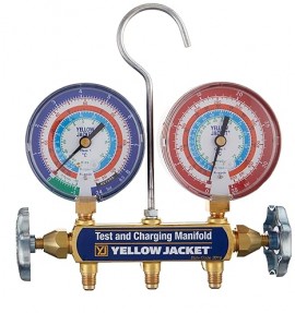 Yellow Jacket 41622 Red/Blue Gauges Series 41 Manifold only, bar/psi, R22/134a/404A, &amp;deg;C-