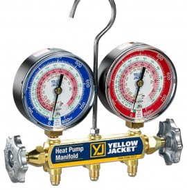 Yellow Jacket 41812 2-Valve Series 41 Test/Charging Manifold, R134a Refrigerant, Liquid Gauges (No Hoses)-