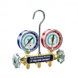 Yellow Jacket 42313 2-Valve Series 41 Test and Charging Manifold, psi/&amp;deg;F with 2-1/2&amp;quot; Gauges and 36&amp;quot; PLUS II Ball Valve Hoses.-