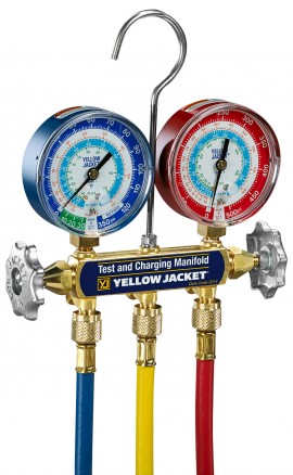 Yellow Jacket 44235 Series 41 Deluxe Manifolds with Class 1 brass gauges and 60&amp;quot; PLUS II&amp;trade; SealRight &amp;trade; fittings, psi-