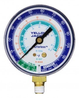 Yellow Jacket 49064 Heavy Duty Brass Manifold Gauge, 2 1/2&amp;quot; gauge, blue compound, bar &amp; psi, R-134a/404A/407C, &amp;deg;C-