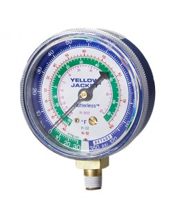 Yellow Jacket 49118 A2L Manifold Gauge, blue, 3-1/8&amp;quot; (80 mm), R-32/454B/410A PSI, &amp;deg;F, A2L COMPATIBLE-