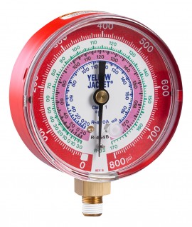 Yellow Jacket 49181 Dry Manifold Gauge, 3-1/8&amp;quot;, red pressure, bar/psi, R134a/404A/407F, &amp;deg;C-