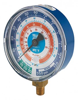 Yellow Jacket 49522 Gauge, 3-1/2" L/F, blue compound, 30"-0-116 psi (-1 to 8 bar), R134a/404A/407C °C-