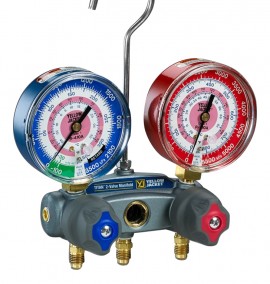 Yellow Jacket 49864 TITAN&amp;reg; 2-Valve Test and Charging Manifold only with 5/16&amp;quot; anchor and service fittings, R/B gauges, bar/psi, R32/410A &amp;deg;F and &amp;deg;C-